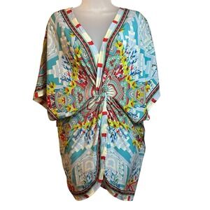 Johnny Was Lina Twist Front Floral Silk Tunic Dress Size Medium